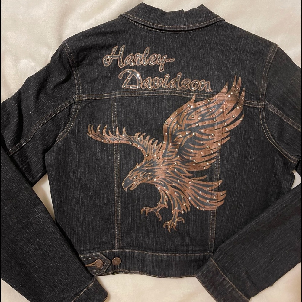🍁🌾 Exceptional Authentic Ladies Med Harley Davidson Denim Jacket.